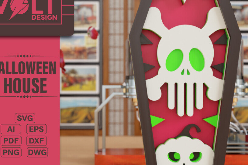 Intra απο ξύλο plywood  Χρώμα wenge 3mm-4mm πάχος - πολλαπλών επιπέδων 3D Halloween Coffin Δίασταση 40x50 cm INTRAFABR-23845886