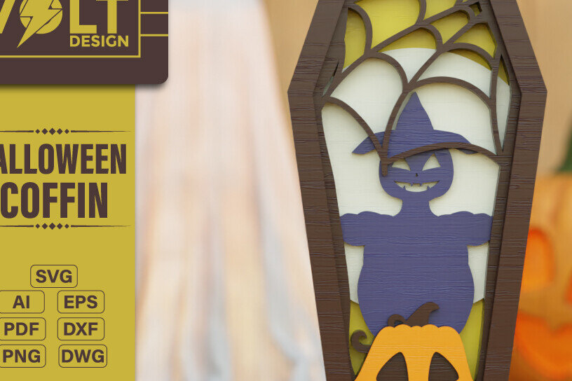 Intra απο ξύλο plywood  Χρώμα wenge 3mm-4mm πάχος - πολλαπλών επιπέδων 3D Halloween Coffin Δίασταση 20x25 cm INTRAFABR-23188442