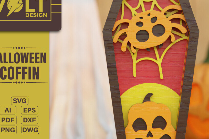 Intra απο ξύλο plywood  Χρώμα wenge 3mm-4mm πάχος - πολλαπλών επιπέδων 3D Halloween Coffin Δίασταση 20x25 cm INTRAFABR-23188987