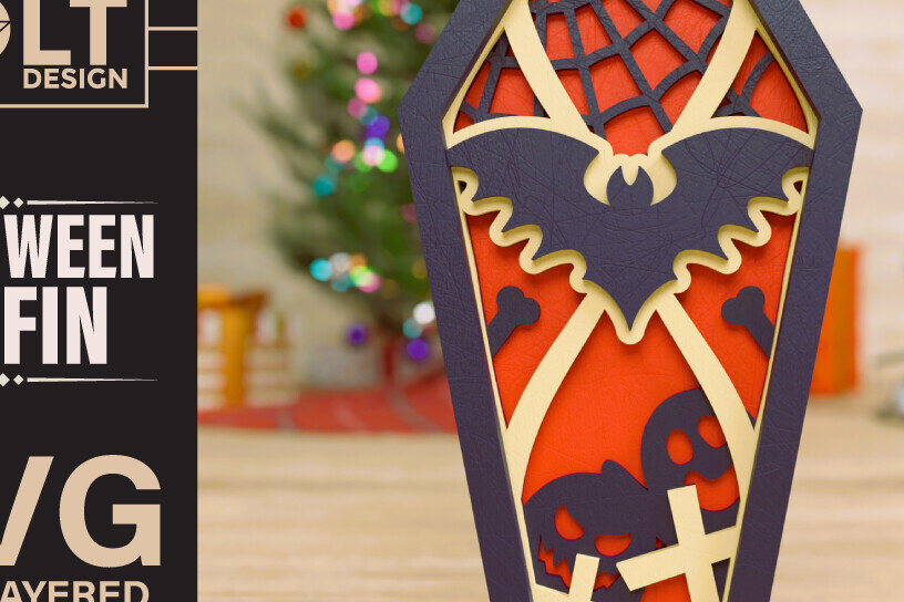 Intra απο ξύλο plywood  Χρώμα wenge 3mm-4mm πάχος - πολλαπλών επιπέδων 3D Halloween Coffin Δίασταση 40x50 cm INTRAFABR-23189220