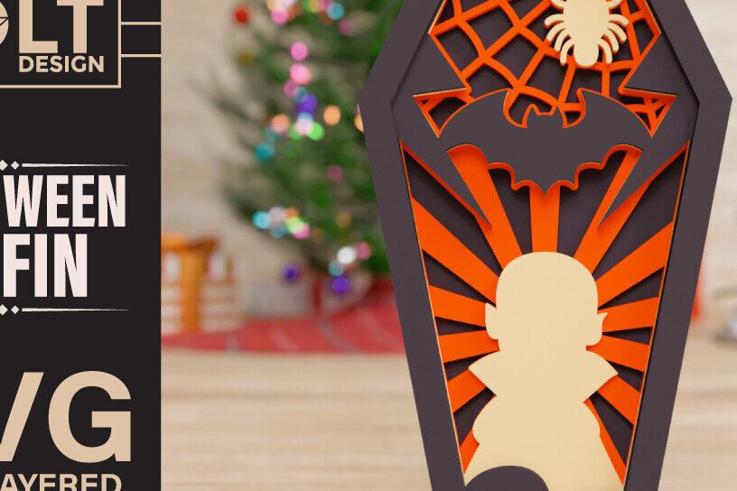 Intra απο ξύλο plywood  Χρώμα wenge 3mm-4mm πάχος - πολλαπλών επιπέδων 3D Halloween Coffin Δίασταση 40x50 cm INTRAFABR-23105022