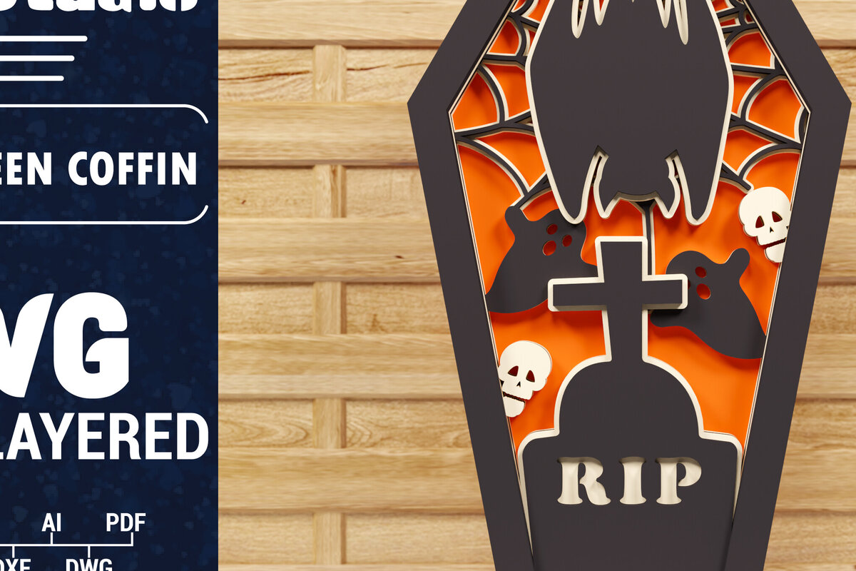 Intra απο ξύλο plywood  Χρώμα wenge 3mm-4mm πάχος - Halloween Coffin 3D Paper C Δίασταση 1500x1500 cm INTRAFABR-102380632