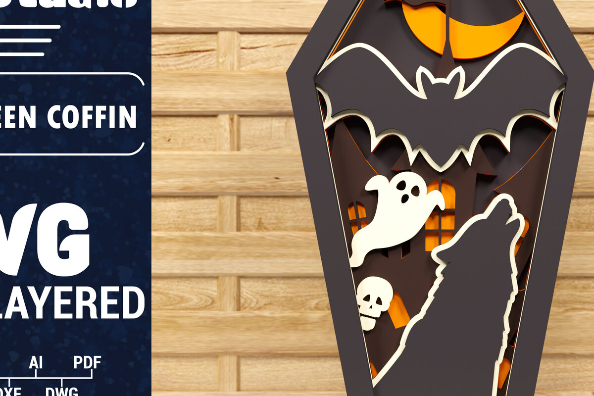 Intra απο ξύλο plywood  Χρώμα wenge 3mm-4mm πάχος - Halloween Coffin 3D Paper C Δίασταση 1500x1500 cm INTRAFABR-102383075
