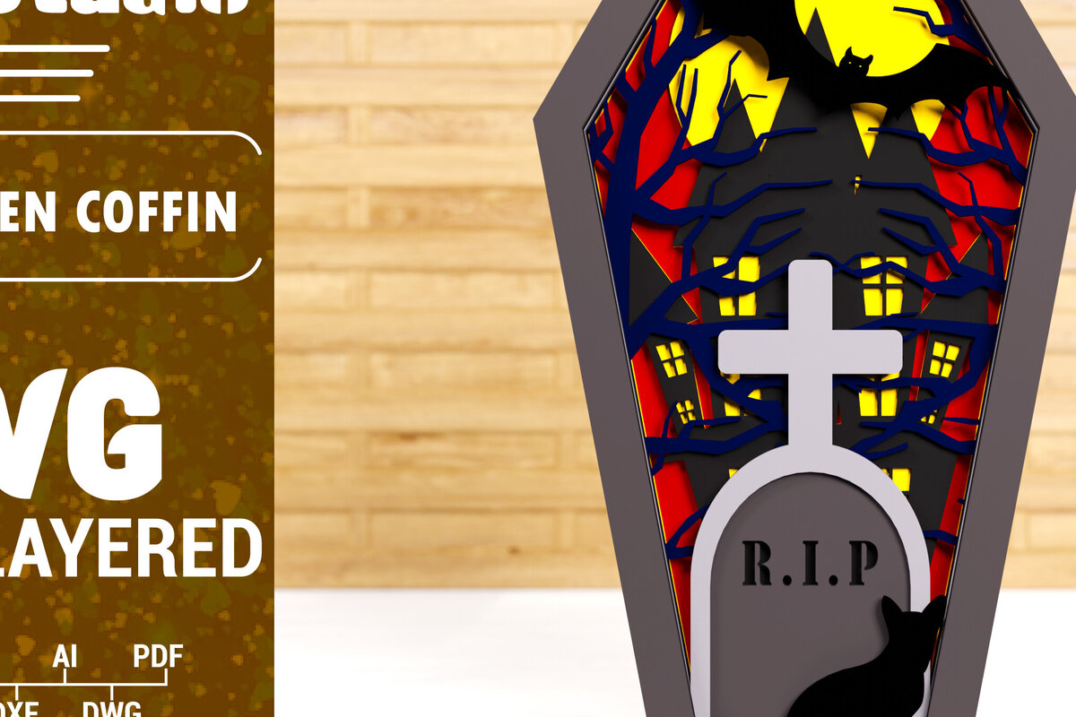 Intra απο ξύλο plywood  Χρώμα wenge 3mm-4mm πάχος - Halloween Coffin 3D Paper C Δίασταση 1500x1500 cm INTRAFABR-122881985