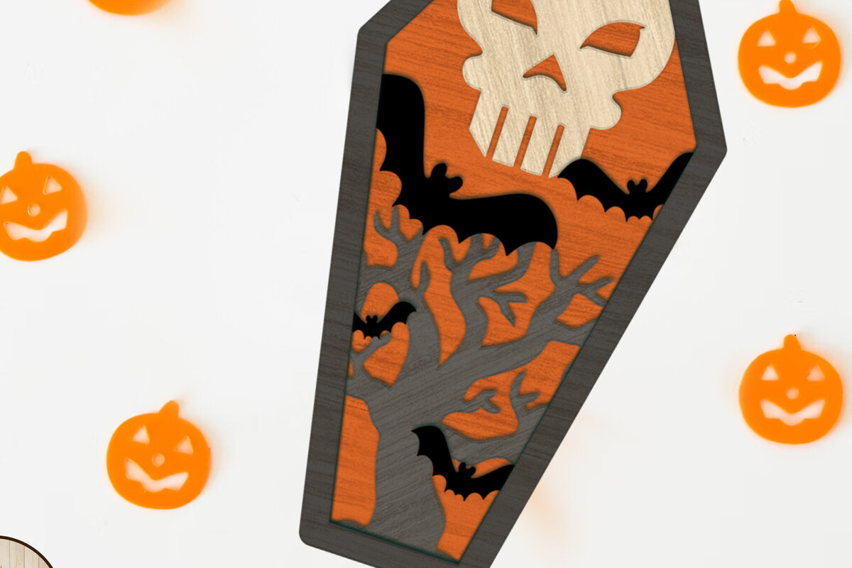 Σετ των 2 Intra απο ξύλο plywood  Χρώμα wenge 3mm-4mm πάχος - Φέρετρο αποκριών με το κρανίο Δίασταση 7x12 cm INTRAFABR-63610552