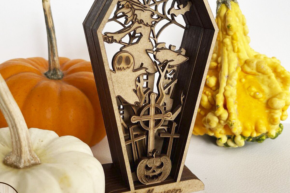 Σετ των 2 Intra απο ξύλο plywood  Χρώμα wenge 3mm-4mm πάχος - HALLOWEEN COFFIN Ξύλινο ντεκόρ Δίασταση 3x12 cm INTRAFABR-63610454