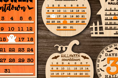 Σετ των 2 Intra απο ξύλο plywood  Χρώμα wenge 3mm-4mm πάχος - Πακέτο αποκοπής λέιζερ αντίστροφης μέτρησης για το Halloween Δίασταση 15x15 cm INTRAFABR-100052569