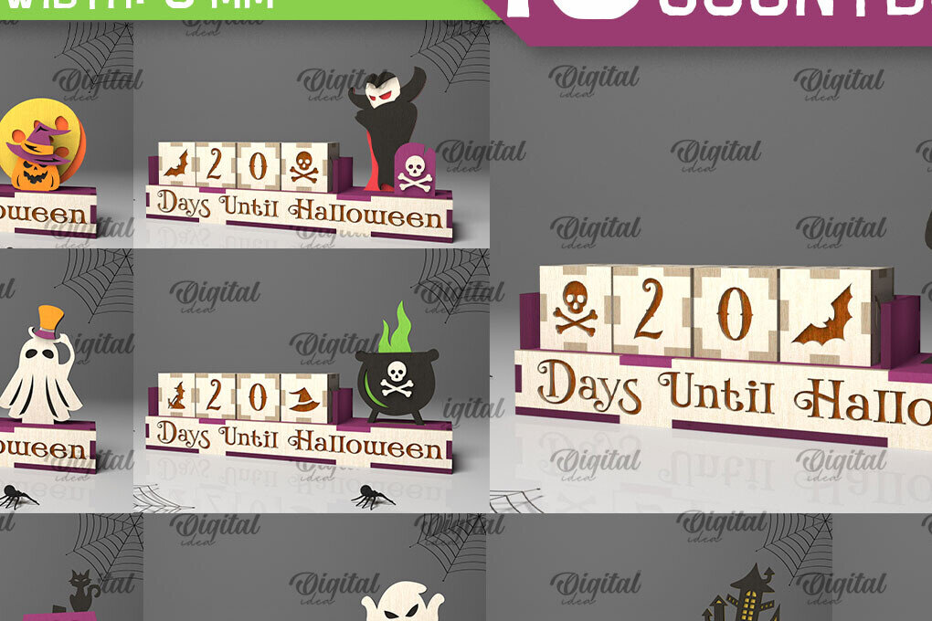 Σετ των 2 Intra απο ξύλο plywood  Χρώμα wenge 3mm-4mm πάχος - Πακέτο κοπής με λέιζερ για Halloween Countdowns Δίασταση 15x15 cm INTRAFABR-17406950