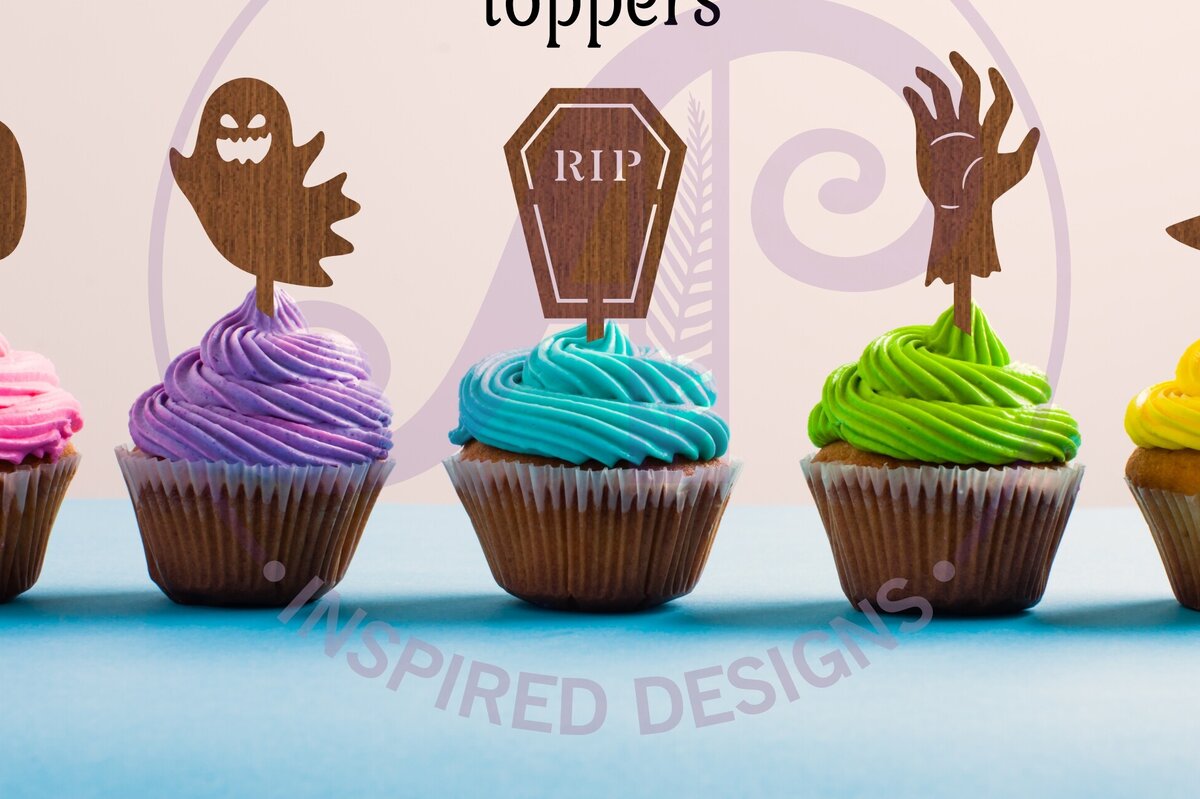 Σετ των 2 Intra απο ξύλο plywood  Χρώμα wenge 3mm-4mm πάχος - Αποκριάτικες κάλπες Cupcake, 13 σχέδια Δίασταση 15x15 cm INTRAFABR-17405936