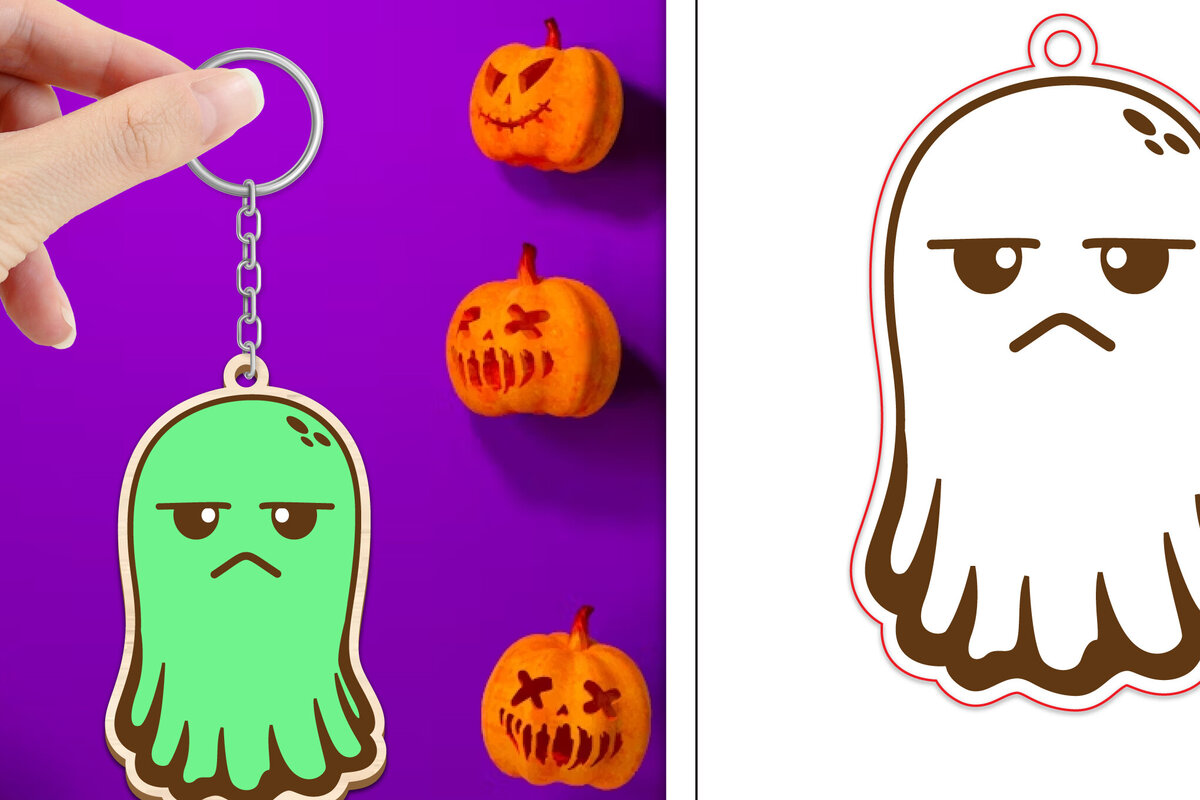 Σετ των 2 Intra απο ξύλο plywood  Χρώμα wenge 3mm-4mm πάχος - Halloween Cute Ghost Keychain Δίασταση 4x4 cm INTRAFABR-9747529