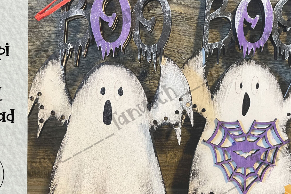 Σετ των 2 Intra απο ξύλο plywood  Χρώμα wenge 3mm-4mm πάχος - Halloween Cute Ghost Laser Δίασταση 6x6 cm INTRAFABR-10097644