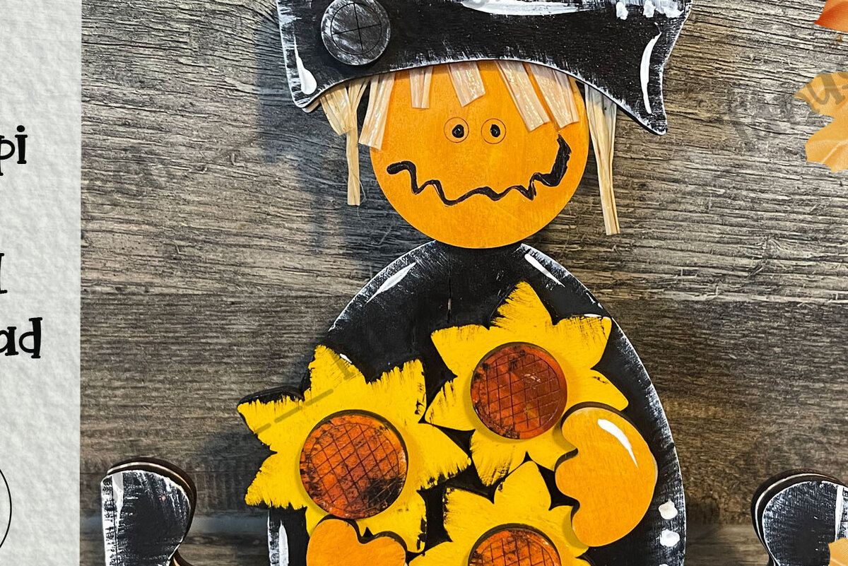 Σετ των 2 Intra απο ξύλο plywood  Χρώμα wenge 3mm-4mm πάχος - Halloween Cute Scarecrow Laser Δίασταση 6x6 cm INTRAFABR-10171426