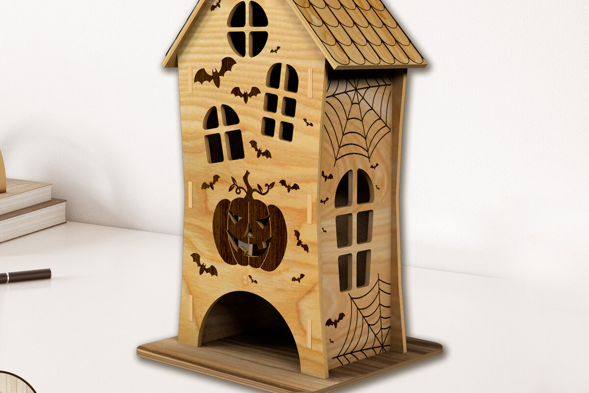 Σετ των 2 Intra απο ξύλο plywood  Χρώμα wenge 3mm-4mm πάχος - Τρισδιάστατο σχέδιο αποκριάτικων διακοσμητικών σπιτιών Δίασταση 5x9 cm INTRAFABR-103983935