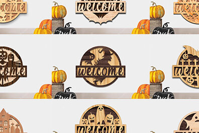 Σετ των 2 Intra απο ξύλο plywood  Χρώμα wenge 3mm-4mm πάχος - Δέσμη κοπής με λέιζερ κρεμάστρα πόρτας Halloween Δίασταση 15x15 cm INTRAFABR-79580478