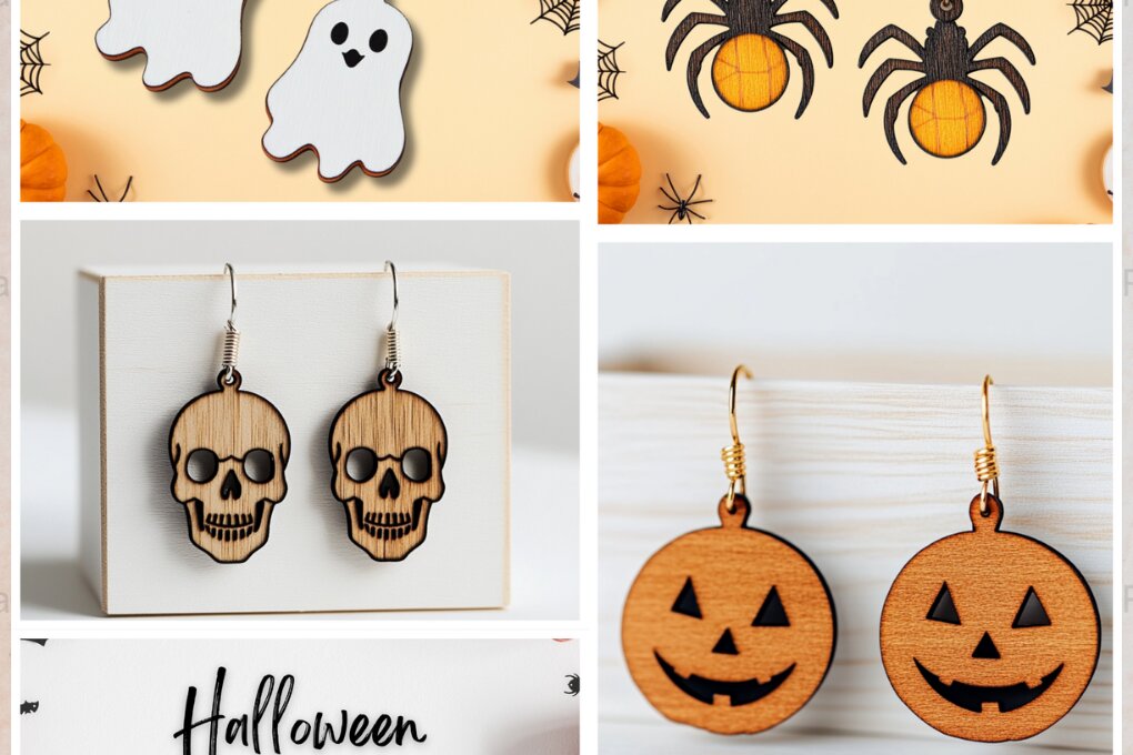 Σετ των 3 Intra απο ξύλο plywood  Χρώμα wenge 3mm-4mm πάχος - Συλλογή Halloween Earring 013 Δίασταση 3x3 cm INTRAFABR-22879203