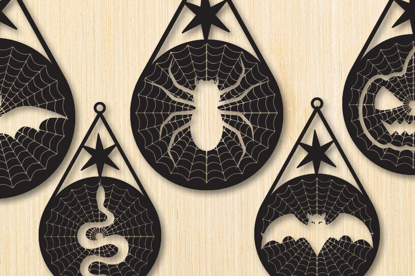 Σετ των 2 Intra απο ξύλο plywood  Χρώμα wenge 3mm-4mm πάχος - Αποκριάτικο σκουλαρίκι , κοπής με λέιζερ Δίασταση 15x18 cm INTRAFABR-78793026