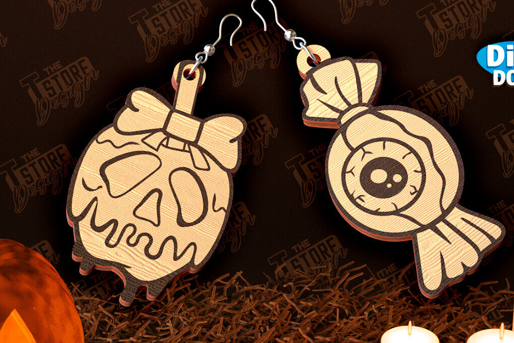 Σετ των 3 Intra απο ξύλο plywood  Χρώμα wenge 3mm-4mm πάχος - Σκουλαρίκια απόκριες | Σχέδιο Bijoux | CNC Δίασταση 3x3 cm INTRAFABR-26593469