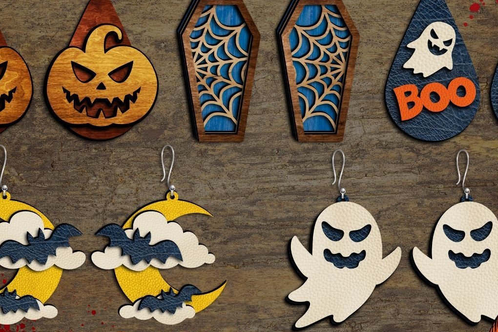 Σετ των 3 Intra απο ξύλο plywood  Χρώμα wenge 3mm-4mm πάχος - Πακέτο αποκριάτικων σκουλαρίκια Δίασταση 3x3 cm INTRAFABR-26593256