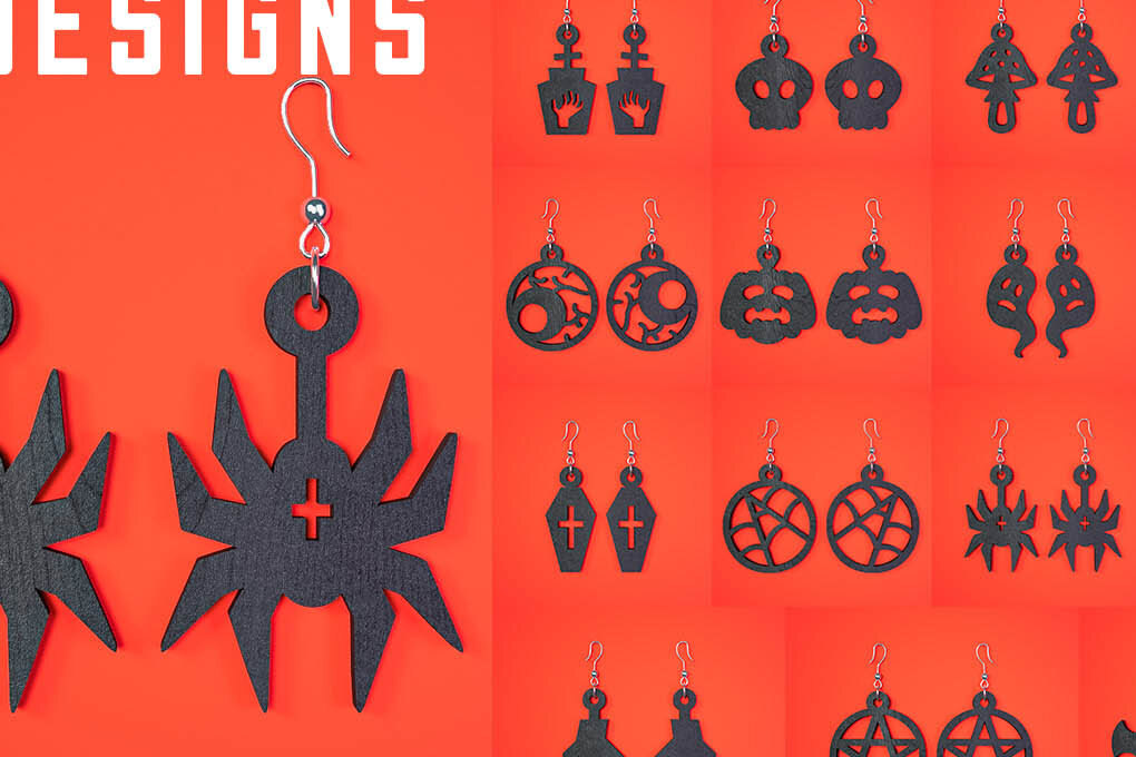 Σετ των 3 Intra απο ξύλο plywood  Χρώμα wenge 3mm-4mm πάχος - Αποκριάτικα σκουλαρίκια Δίασταση 3x3 cm INTRAFABR-123688997