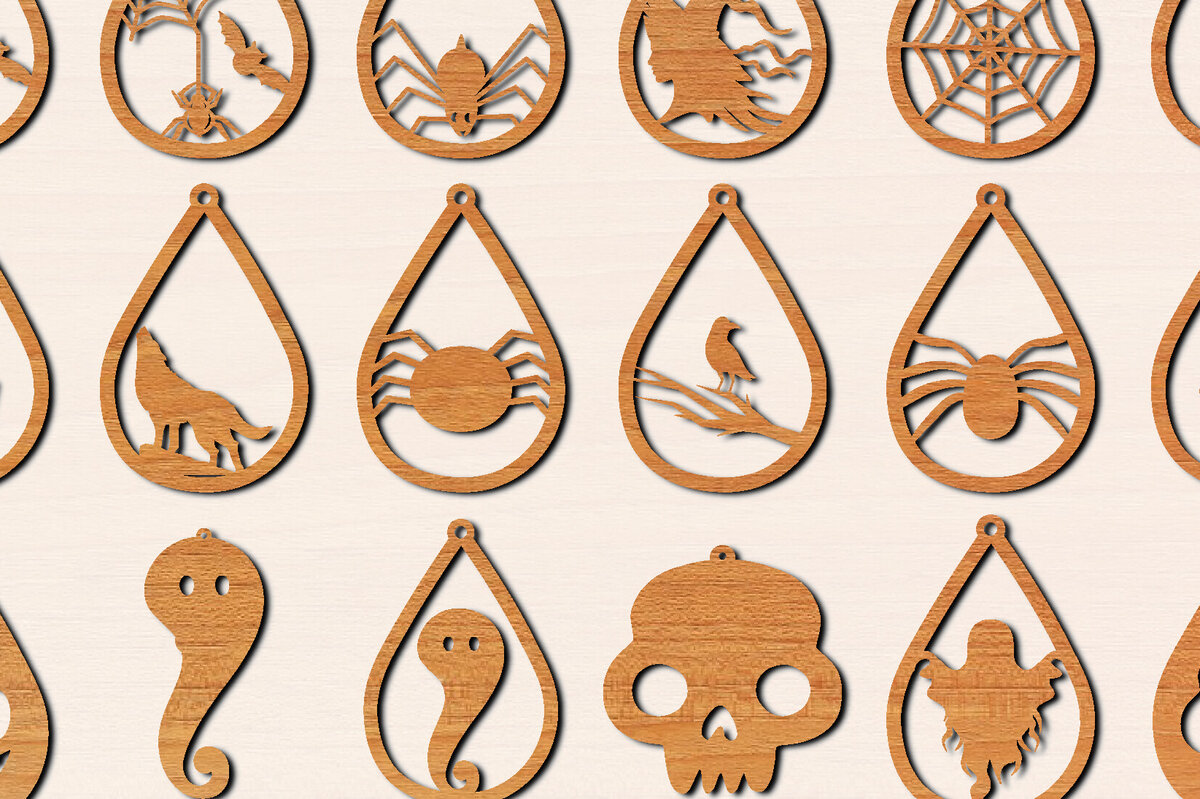 Σετ των 3 Intra απο ξύλο plywood  Χρώμα wenge 3mm-4mm πάχος - Πακέτο με λέιζερ σκουλαρίκια Halloween Δίασταση 3x3 cm INTRAFABR-71444370