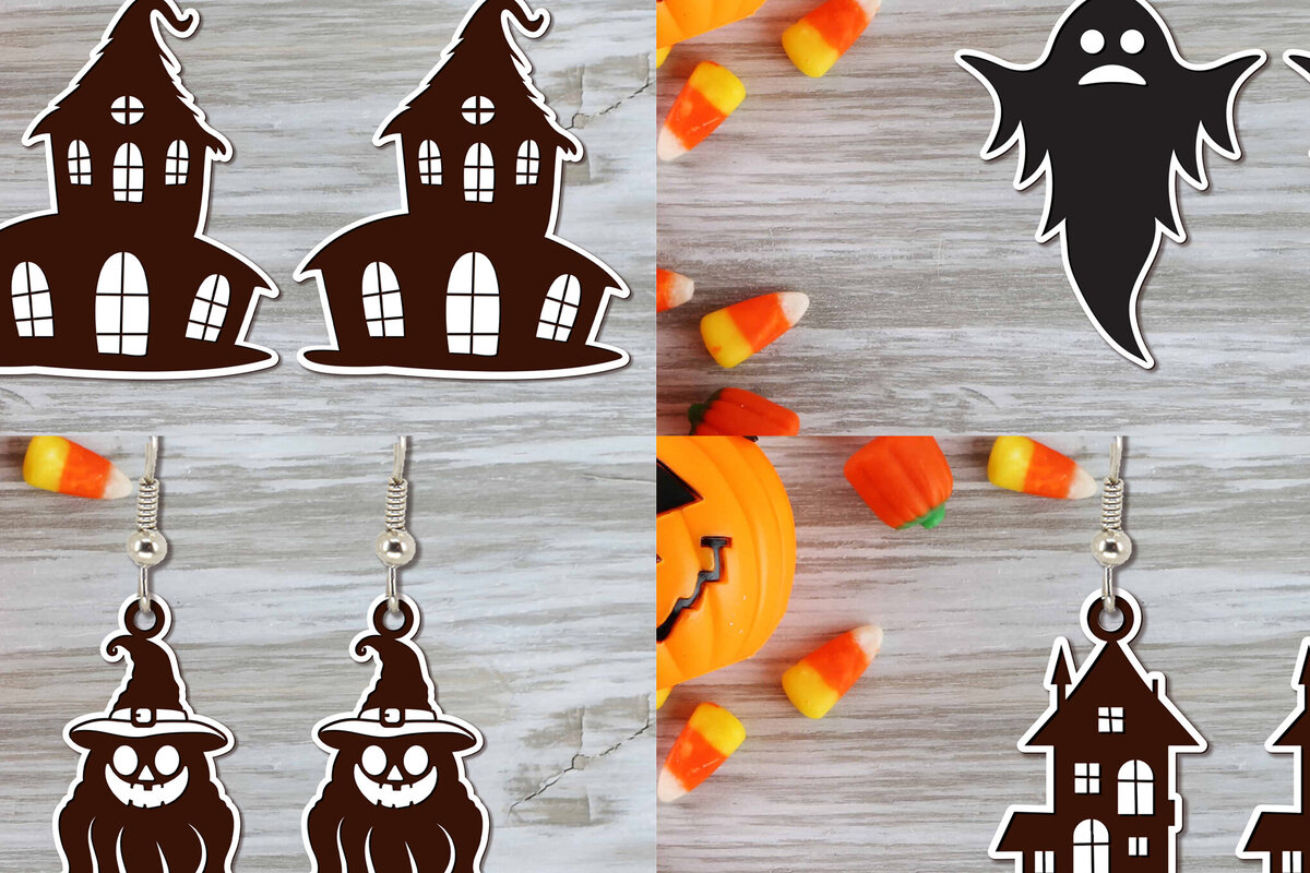 Σετ των 3 Intra απο ξύλο plywood  Χρώμα wenge 3mm-4mm πάχος - Σετ αποκριάτικων σκουλαρίκια Δίασταση 3x3 cm INTRAFABR-108925789