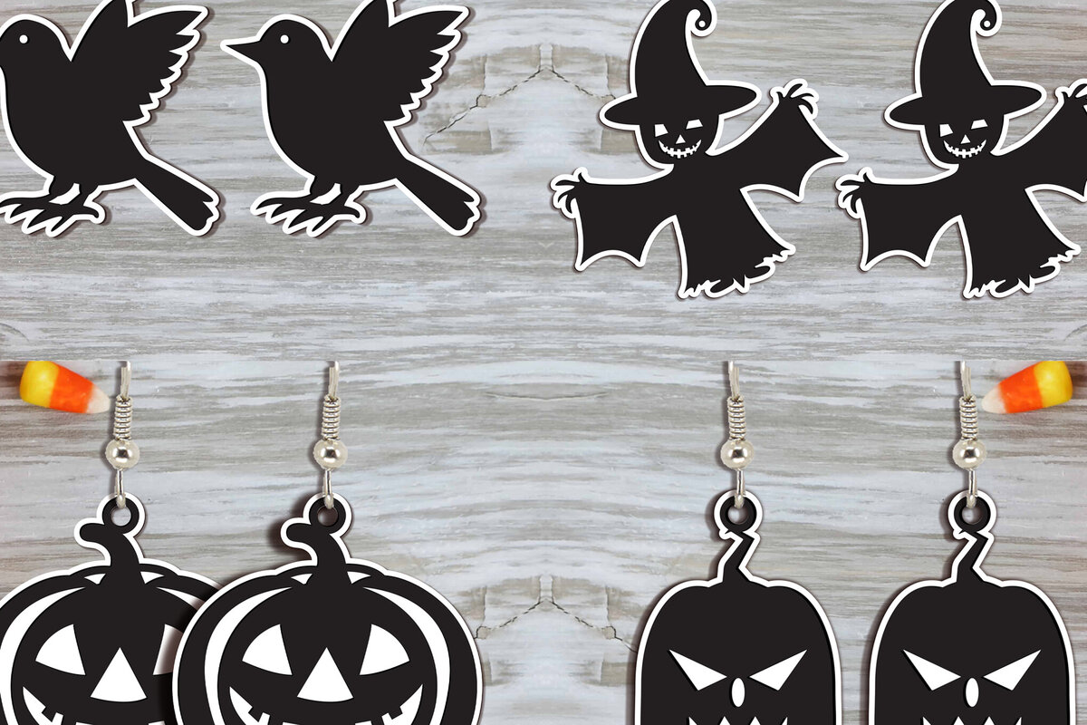 Σετ των 3 Intra απο ξύλο plywood  Χρώμα wenge 3mm-4mm πάχος - Σετ αποκριάτικων σκουλαρίκια Δίασταση 3x3 cm INTRAFABR-108925698