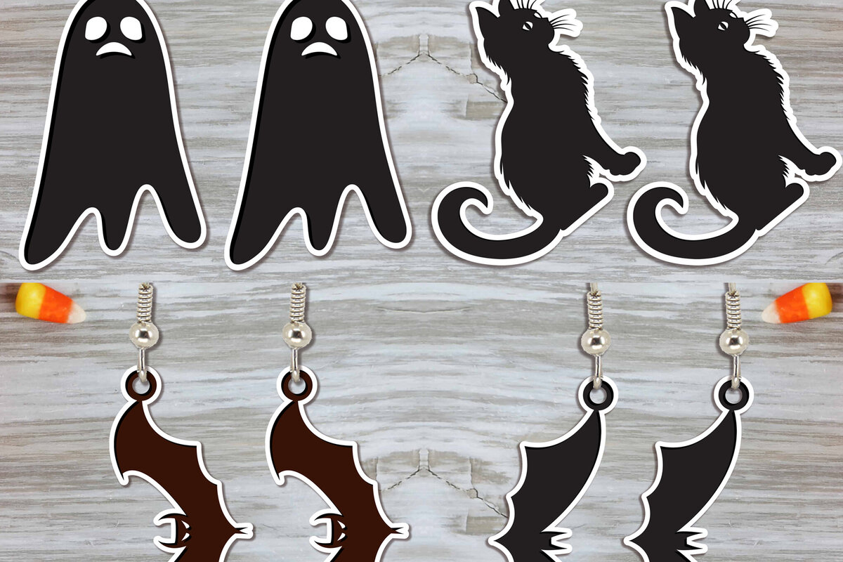 Σετ των 3 Intra απο ξύλο plywood  Χρώμα wenge 3mm-4mm πάχος - Σετ αποκριάτικων σκουλαρίκια Δίασταση 3x3 cm INTRAFABR-108925777