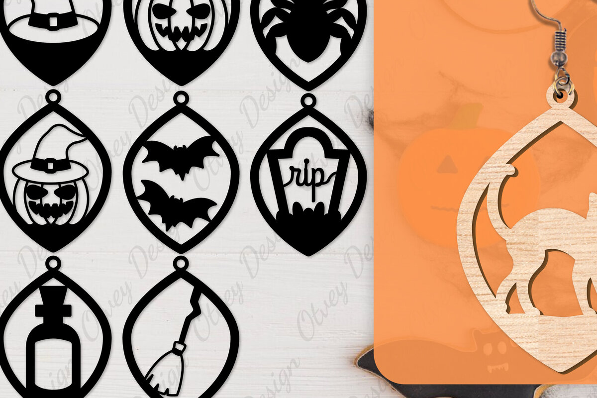 Σετ των 3 Intra απο ξύλο plywood  Χρώμα wenge 3mm-4mm πάχος - Αποκριάτικα σκουλαρίκια με λέιζερ Δίασταση 3x3 cm INTRAFABR-112877606