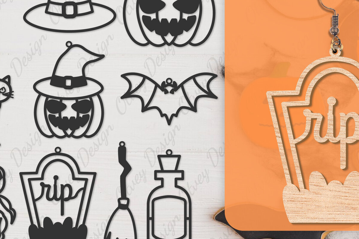 Σετ των 3 Intra απο ξύλο plywood  Χρώμα wenge 3mm-4mm πάχος - Αποκριάτικα σκουλαρίκια με λέιζερ Δίασταση 3x3 cm INTRAFABR-112294468