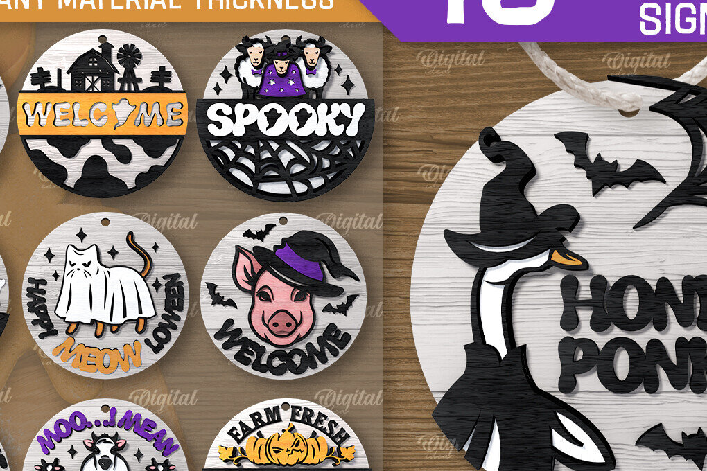 Σετ των 2 Intra απο ξύλο plywood  Χρώμα wenge 3mm-4mm πάχος - Δέσμη λέιζερ στρογγυλής φάρμας Halloween Δίασταση 15x15 cm INTRAFABR-98590122