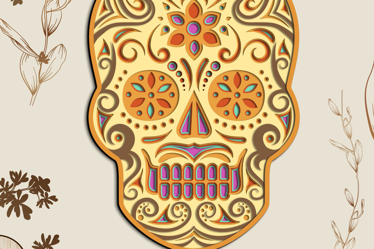 Σετ των 2 Intra απο ξύλο plywood  Χρώμα wenge 3mm-4mm πάχος - HALLOWEEN, FLORAL SKULL Layered Cut File Δίασταση 2x12 cm INTRAFABR-98589982