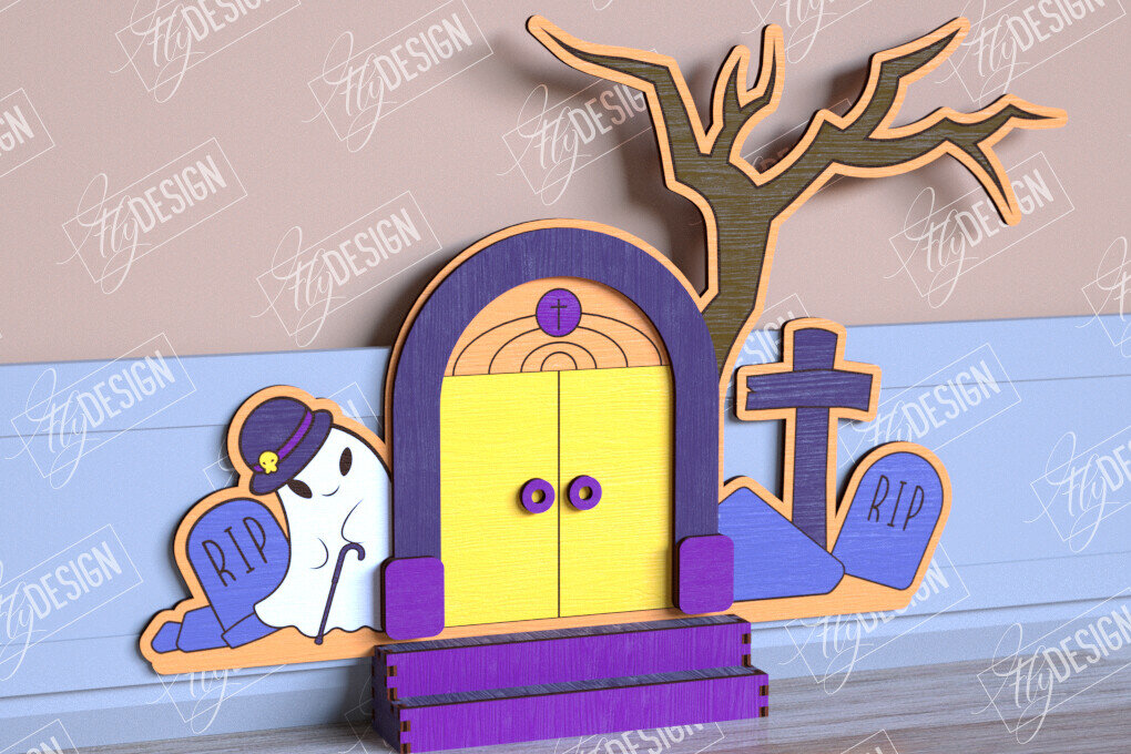 Σετ των 2 Intra απο ξύλο plywood  Χρώμα wenge 3mm-4mm πάχος - Halloween Garden Door | Στοιχειωμένο Σπίτι Δίασταση 15x15 cm INTRAFABR-79768786