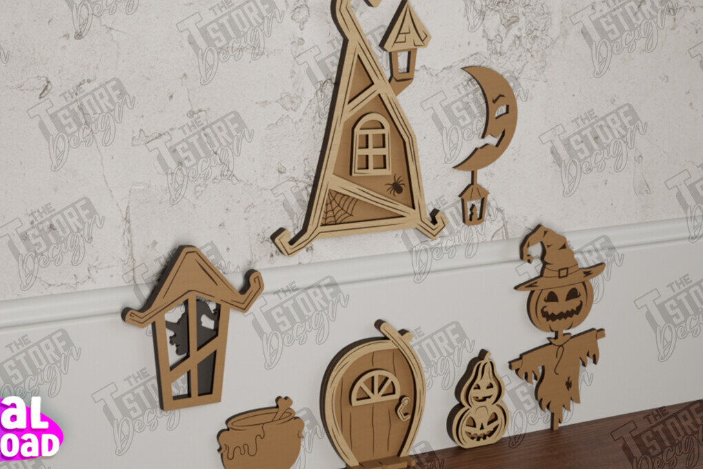 Σετ των 2 Intra απο ξύλο plywood  Χρώμα wenge 3mm-4mm πάχος - Halloween Garden Door | Μαγική Πόρτα | CNC Δίασταση 15x15 cm INTRAFABR-117535182
