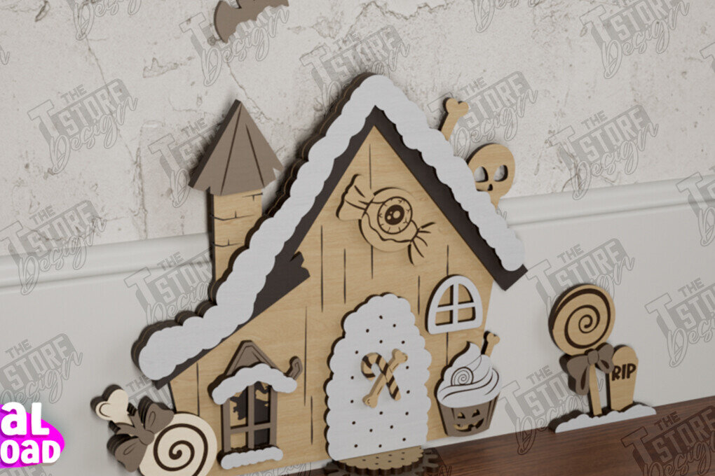 Σετ των 2 Intra απο ξύλο plywood  Χρώμα wenge 3mm-4mm πάχος - Halloween Garden Door | Μαγική Πόρτα | CNC Δίασταση 15x15 cm INTRAFABR-70872421