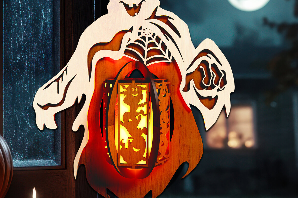 Σετ των 2 Intra απο ξύλο plywood  Χρώμα wenge 3mm-4mm πάχος - Πρότυπο κηροπήγιο φάντασμα αποκριών Δίασταση 13x9 cm INTRAFABR-106470923