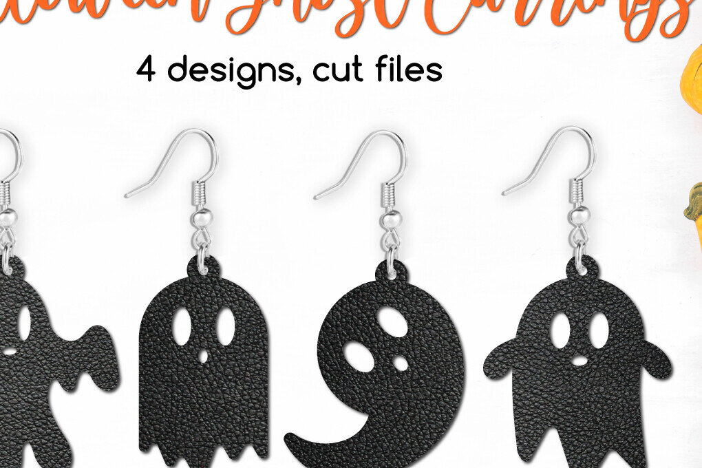 Σετ των 3 Intra απο ξύλο plywood  Χρώμα wenge 3mm-4mm πάχος - Αποκριάτικα σκουλαρίκια Ghost Cut Files Δίασταση 3x3 cm INTRAFABR-98156901