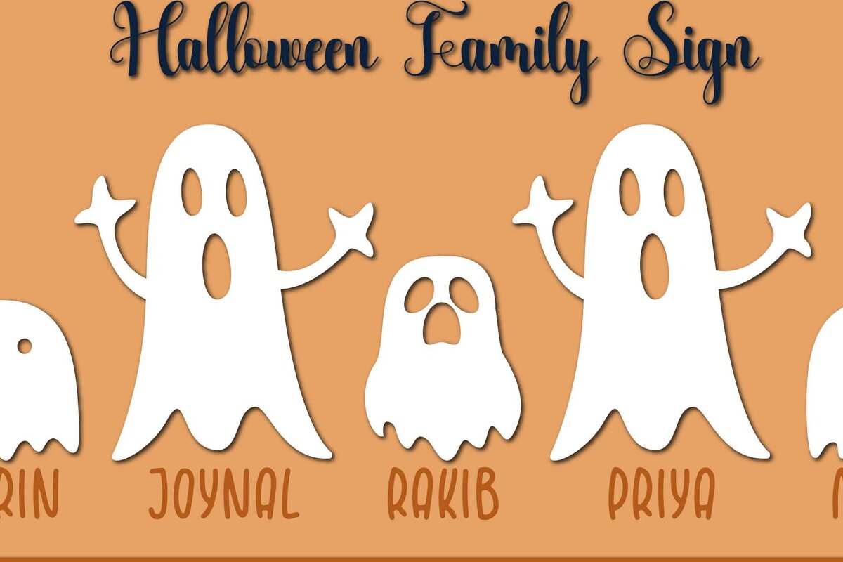 Σετ των 2 Intra απο ξύλο plywood  Χρώμα wenge 3mm-4mm πάχος - Halloween Ghost Family Δίασταση 15x15 cm INTRAFABR-98156269