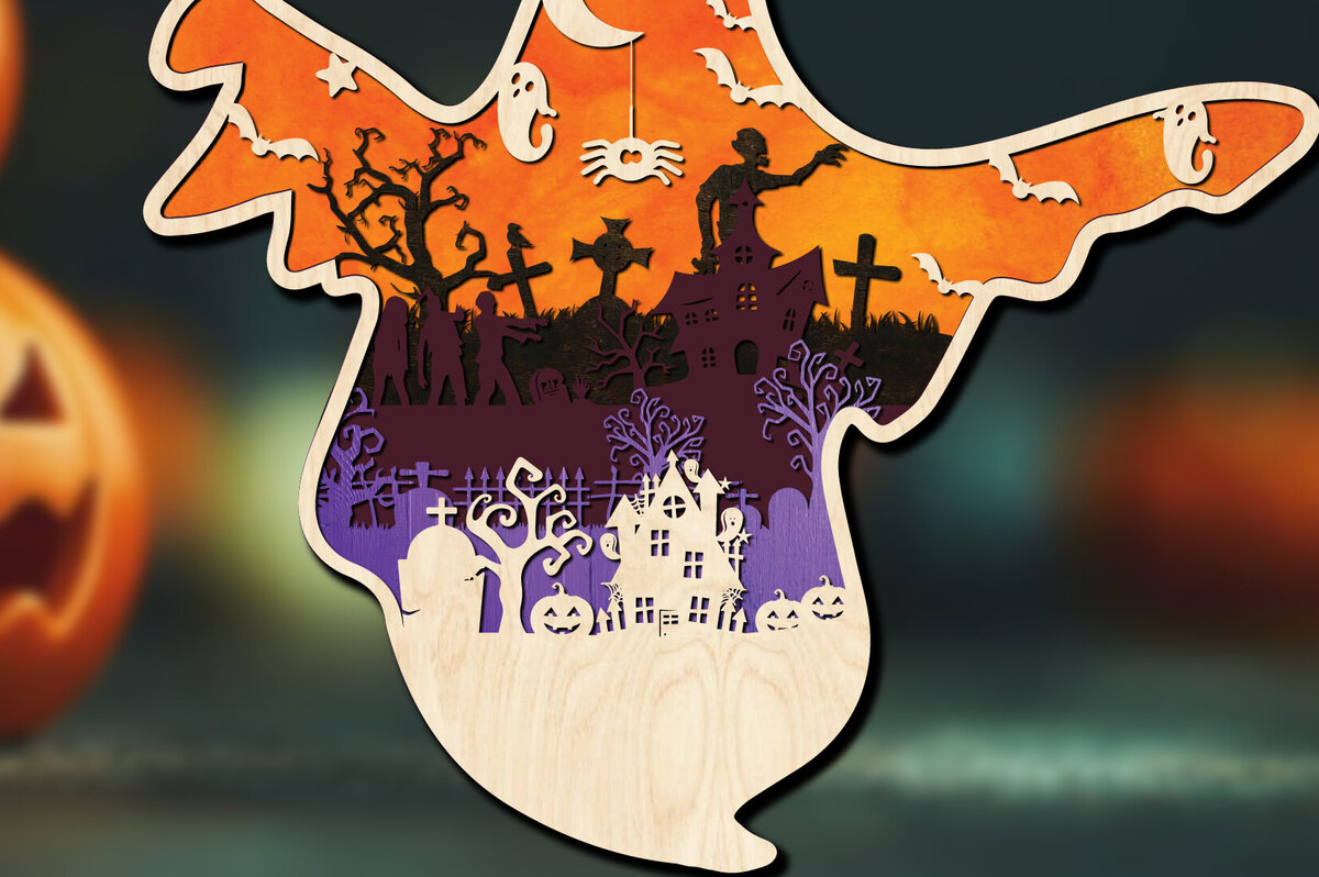 Σετ των 2 Intra απο ξύλο plywood  Χρώμα wenge 3mm-4mm πάχος - Αποκριάτικα στολίδια φαντασμάτων Αποκοπή αρχείων Δίασταση 6x6 cm INTRAFABR-71980538