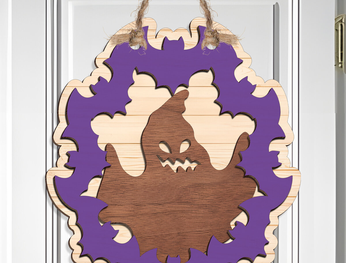 Σετ των 2 Intra απο ξύλο plywood  Χρώμα wenge 3mm-4mm πάχος - Halloween Ghosts Door Hanger Δίασταση 15x15 cm INTRAFABR-71980729