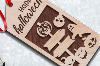 Σετ των 2 Intra απο ξύλο plywood  Χρώμα wenge 3mm-4mm πάχος - Ετικέτα δώρου για το Halloween Δίασταση 15x15 cm INTRAFABR-117108770