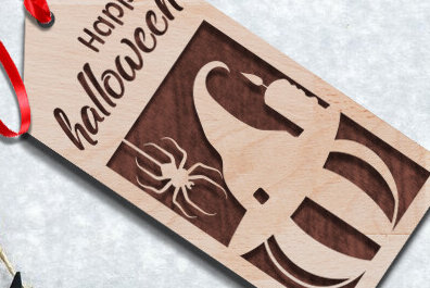 Σετ των 2 Intra απο ξύλο plywood  Χρώμα wenge 3mm-4mm πάχος - Ετικέτα δώρου για το Halloween Δίασταση 15x15 cm INTRAFABR-117108813