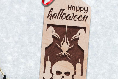 Σετ των 2 Intra απο ξύλο plywood  Χρώμα wenge 3mm-4mm πάχος - Ετικέτα δώρου για το Halloween Δίασταση 15x15 cm INTRAFABR-117108872