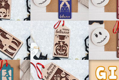 Σετ των 2 Intra απο ξύλο plywood  Χρώμα wenge 3mm-4mm πάχος - Πακέτο με ετικέτα δώρου αποκριών Δίασταση 15x15 cm INTRAFABR-117108687