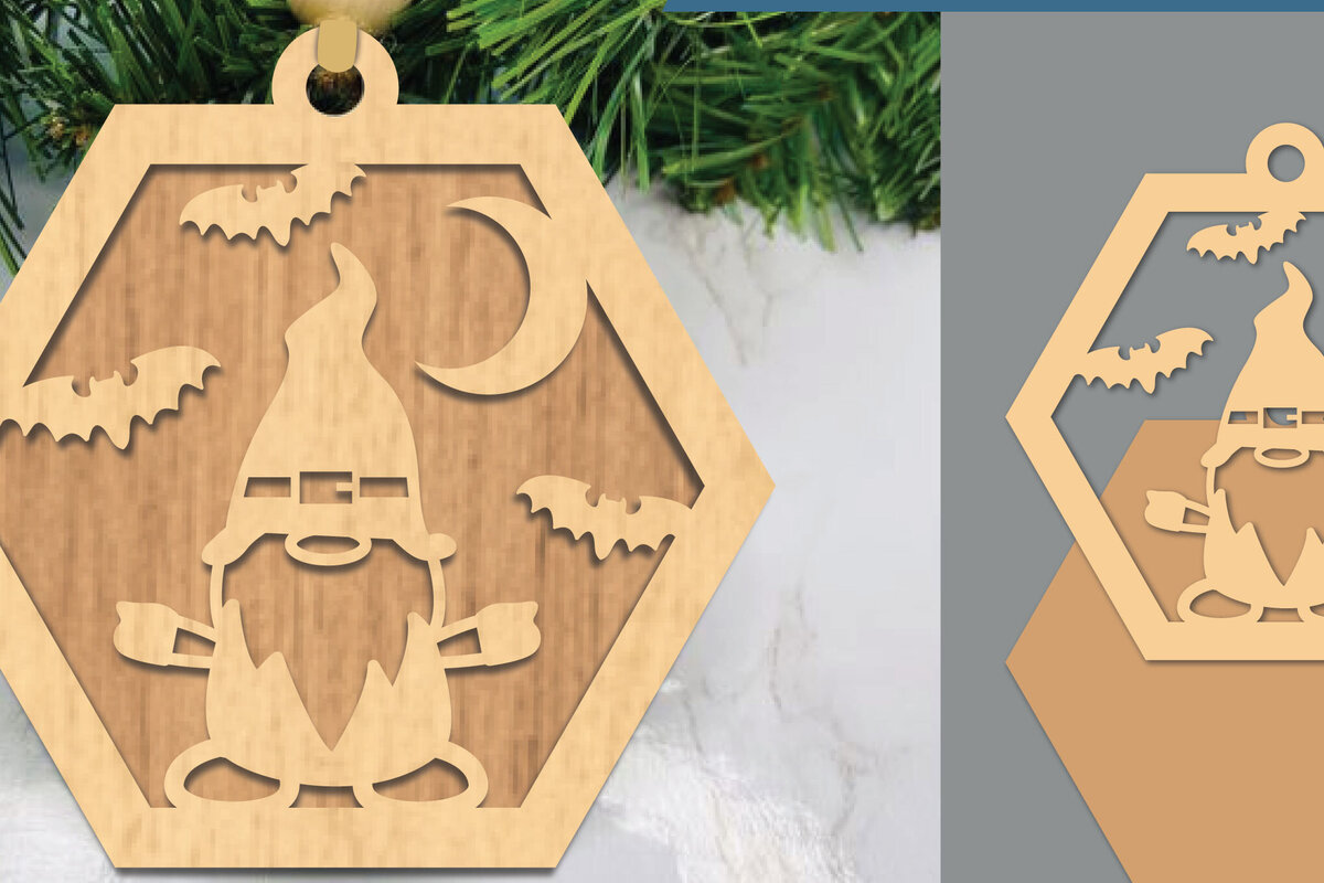 Σετ των 2 Intra απο ξύλο plywood  Χρώμα wenge 3mm-4mm πάχος - Στολίδι Halloween Gnome Δίασταση 6x6 cm INTRAFABR-108101146