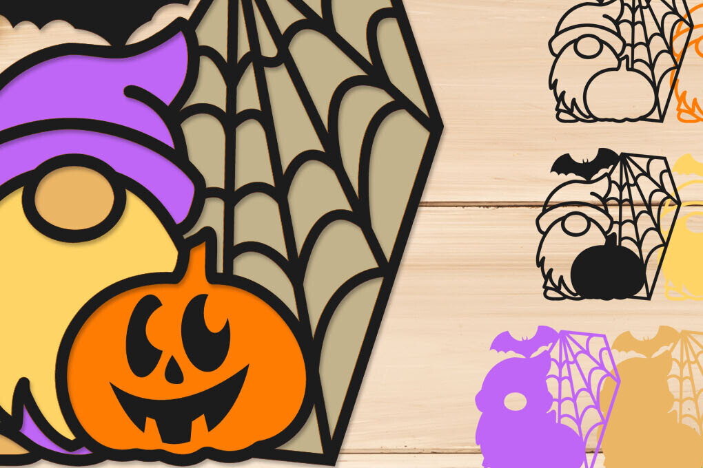 Σετ των 2 Intra απο ξύλο plywood  Χρώμα wenge 3mm-4mm πάχος - Halloween Gnome Layered Δίασταση 15x15 cm INTRAFABR-108101257