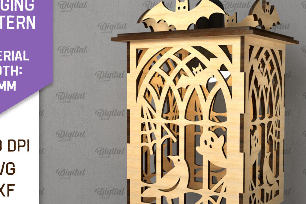 Σετ των 2 Intra απο ξύλο plywood  Χρώμα wenge 3mm-4mm πάχος - Αποκριάτικο Κρεμαστό Φανάρι με λέιζερ Δίασταση 15x15 cm INTRAFABR-114666530