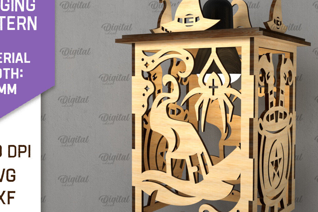 Σετ των 2 Intra απο ξύλο plywood  Χρώμα wenge 3mm-4mm πάχος - Αποκριάτικο Κρεμαστό Φανάρι με λέιζερ Δίασταση 15x15 cm INTRAFABR-114666576