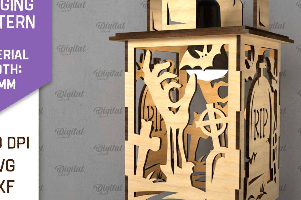 Σετ των 2 Intra απο ξύλο plywood  Χρώμα wenge 3mm-4mm πάχος - Αποκριάτικο Κρεμαστό Φανάρι με λέιζερ Δίασταση 15x15 cm INTRAFABR-114666459