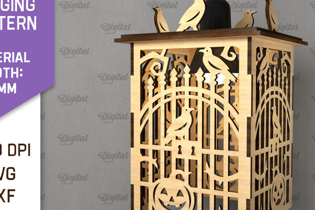 Σετ των 2 Intra απο ξύλο plywood  Χρώμα wenge 3mm-4mm πάχος - Αποκριάτικο Κρεμαστό Φανάρι με λέιζερ Δίασταση 15x15 cm INTRAFABR-91209158