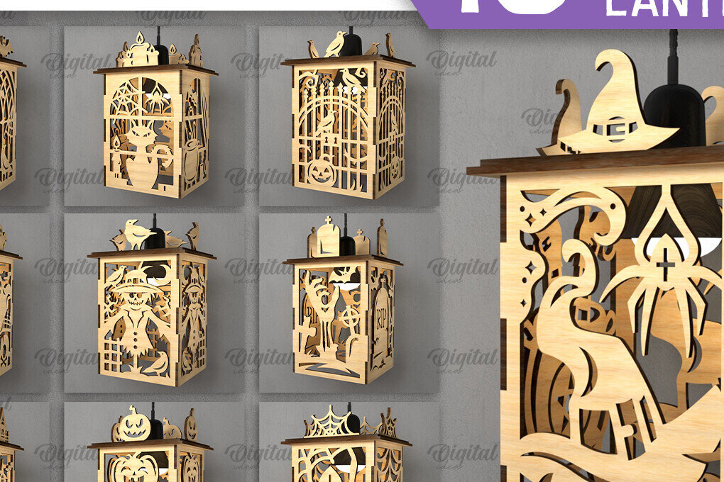 Σετ των 2 Intra απο ξύλο plywood  Χρώμα wenge 3mm-4mm πάχος - Δέσμη λέιζερ με κρεμαστά φανάρια αποκριών Δίασταση 15x15 cm INTRAFABR-100609946